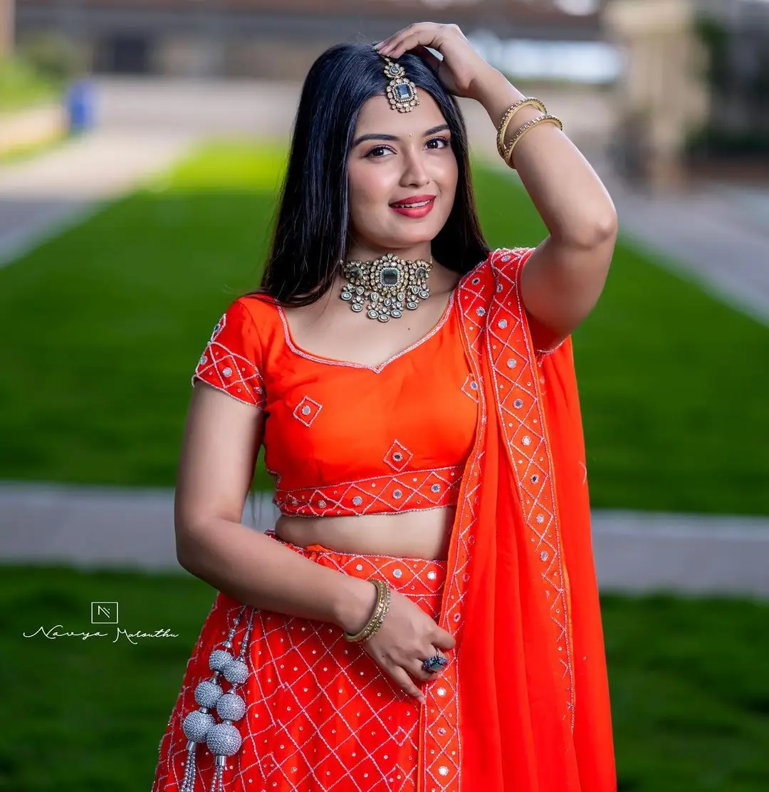 ETV Actress Priyanka Jain in Orange Lehenga Choli